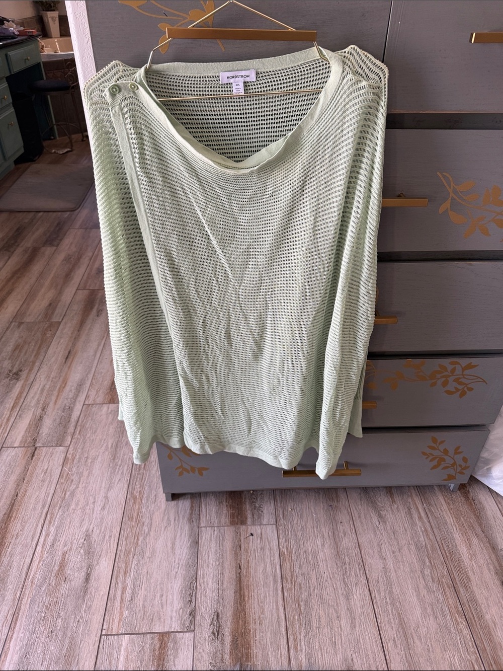 Nordstrom Open-Knit Button-Shoulder Sweater in Mint